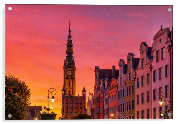 Twilight City Skyline Of Gdansk Old Town Acrylic by Artur Bogacki