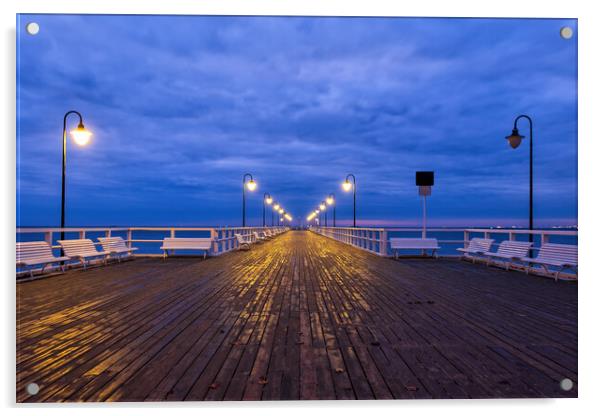 Gdynia Orlowo Pier At Dawn In Poland Acrylic by Artur Bogacki