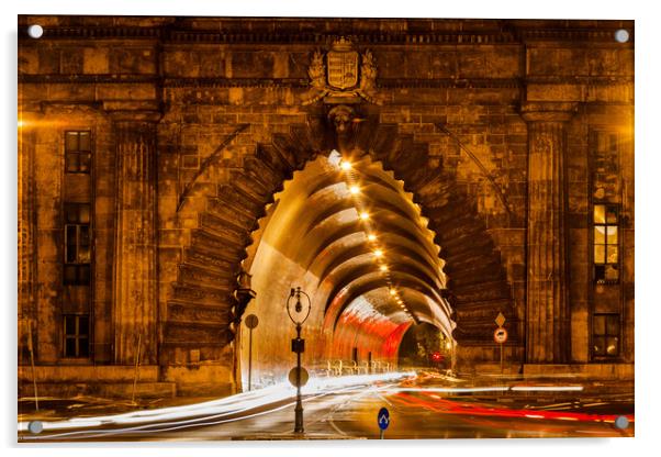 Buda Tunnel Under Castle Hill in Budapest at Night Acrylic by Artur Bogacki