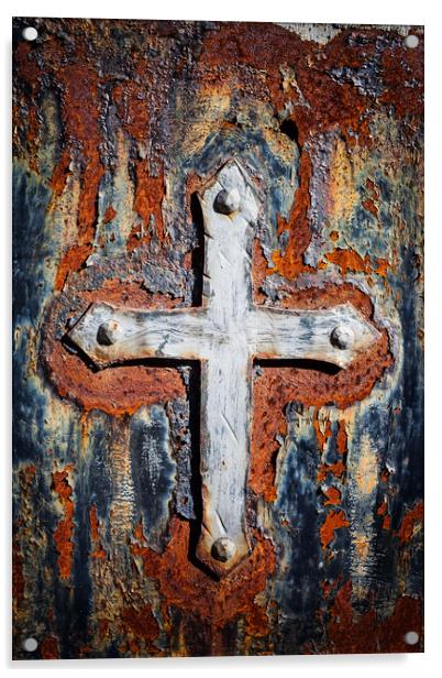 Old Cross On Rusty Wall Acrylic by Artur Bogacki