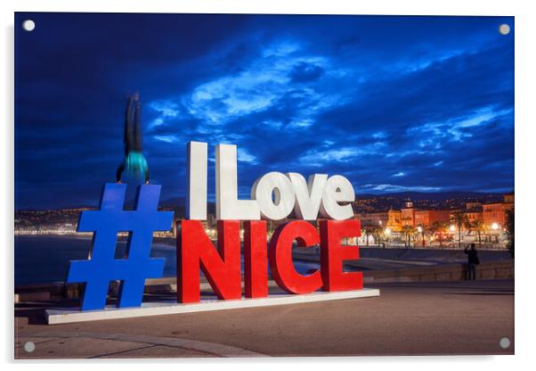 I Love Nice Sign in Nice City at Night Acrylic by Artur Bogacki