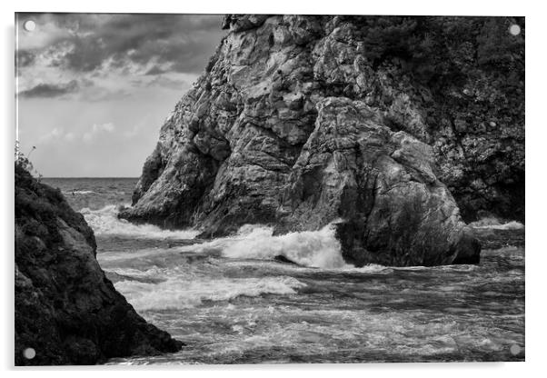 Adriatic Sea Coast In Black And White Acrylic by Artur Bogacki