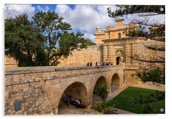 Mdina Gate to the Silent City in Malta Acrylic by Artur Bogacki