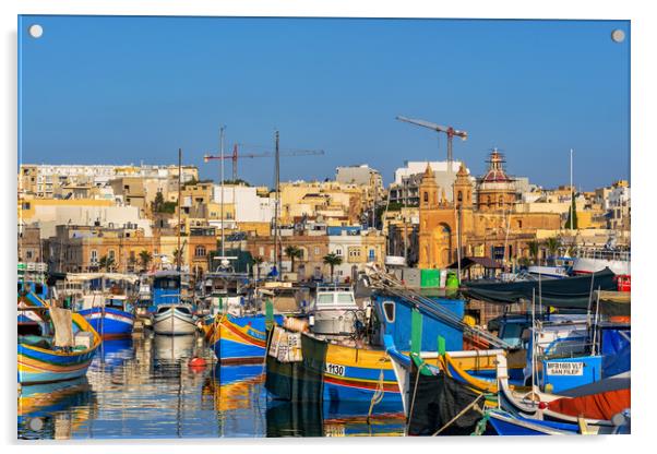 Traditional Luzzu Boats in Marsaxlokk, Malta Acrylic by Artur Bogacki