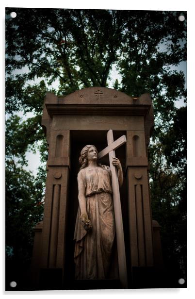 Woman With A Cross In Old Necropolis Acrylic by Artur Bogacki