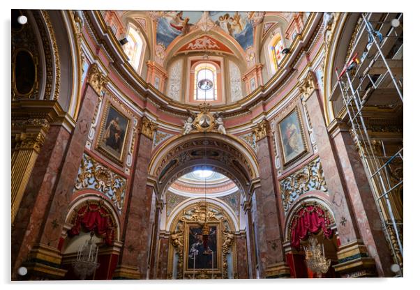 Carmelite Church Interior in Mdina, Malta Acrylic by Artur Bogacki