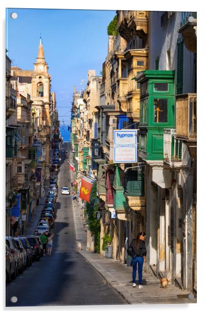 Houses And Street In Valletta City In Malta Acrylic by Artur Bogacki