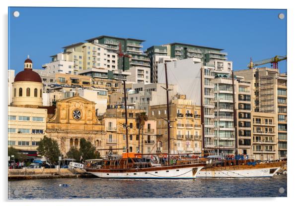 Sliema Town In Malta Acrylic by Artur Bogacki