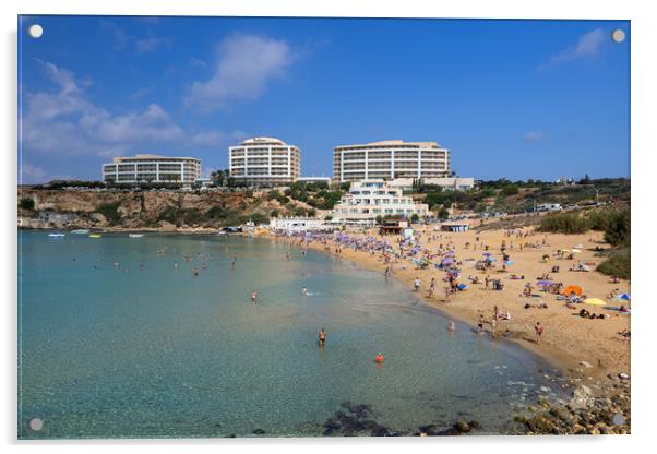 Golden Bay Beach Resort In Malta Acrylic by Artur Bogacki