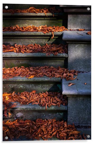 Vintage Stairs Covered With Fallen Autumn Leaves Acrylic by Artur Bogacki