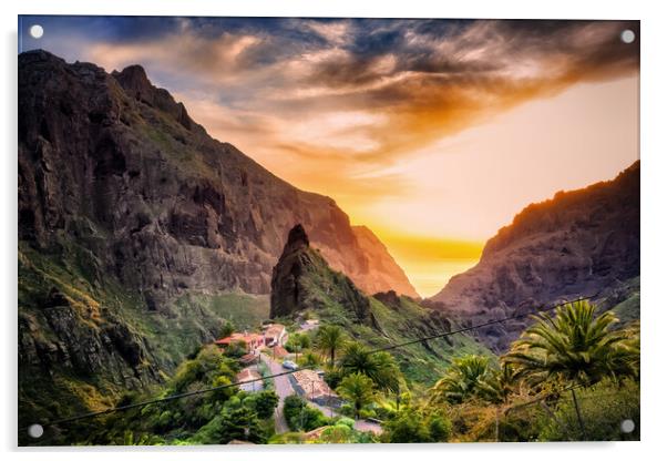 Tenerife Landscape With Masca Village At Sunset Acrylic by Artur Bogacki
