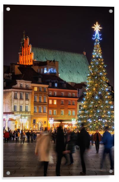 Christmas Night in Old Town of Warsaw City in Poland Acrylic by Artur Bogacki