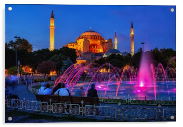 Hagia Sophia and Fountain in Istanbul at Night Acrylic by Artur Bogacki