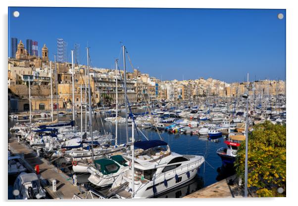 Senglea Skyline And Marina In Malta Acrylic by Artur Bogacki