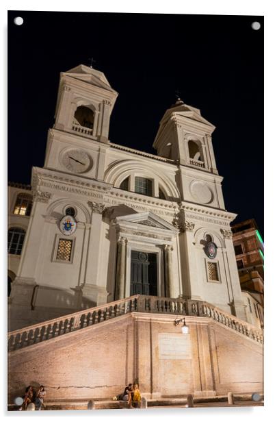 Trinita dei Monti Church at Night in Rome Acrylic by Artur Bogacki