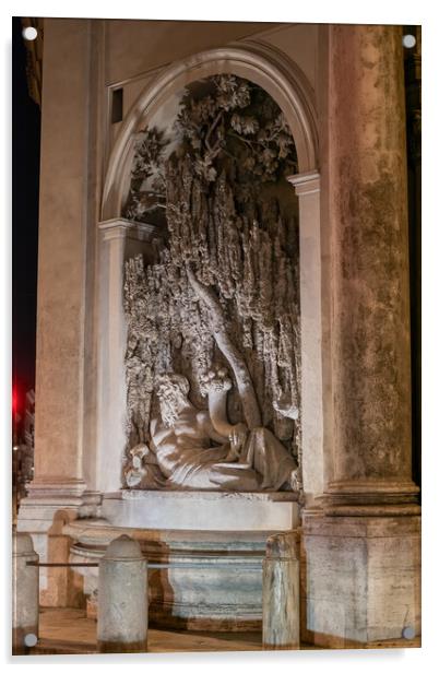 River Tiber Fountain at Night in Rome Acrylic by Artur Bogacki