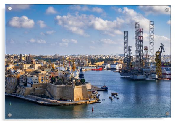 City of Senglea Cityscape in Malta Acrylic by Artur Bogacki