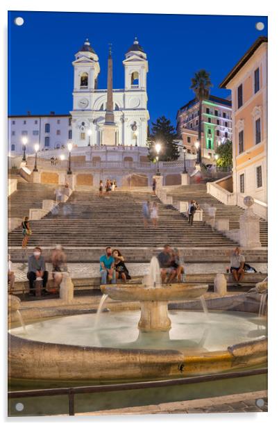 Spanish Steps and Fountain in Rome by Night Acrylic by Artur Bogacki