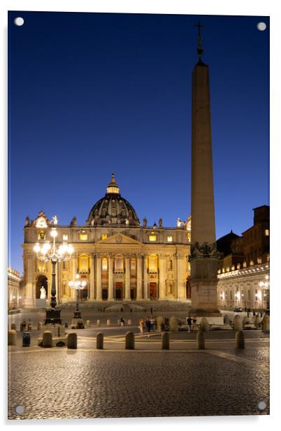 St Peter Basilica And Square At Night In Vatican Acrylic by Artur Bogacki