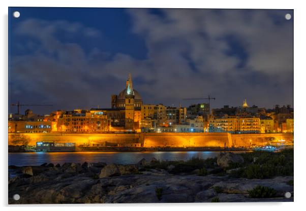 Night Skyline of Valletta in Malta Acrylic by Artur Bogacki