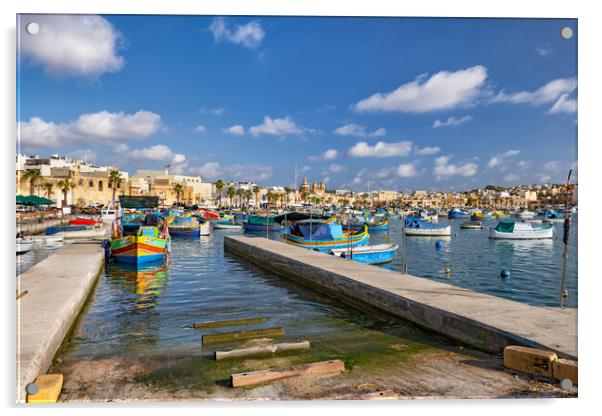 Marsaxlokk Fishing Village Harbor In Malta Acrylic by Artur Bogacki