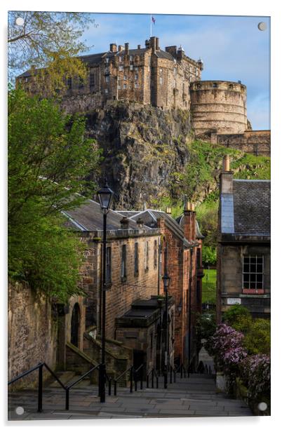 Edinburgh Castle From Vennel Steps Acrylic by Artur Bogacki