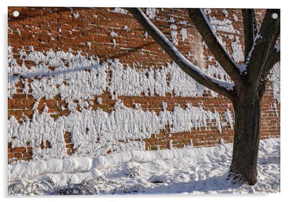 Brick City Wall Fortification In Winter Acrylic by Artur Bogacki