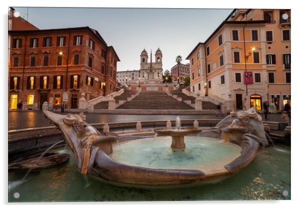 Spanish Steps And Barcaccia Fountain In Rome Acrylic by Artur Bogacki