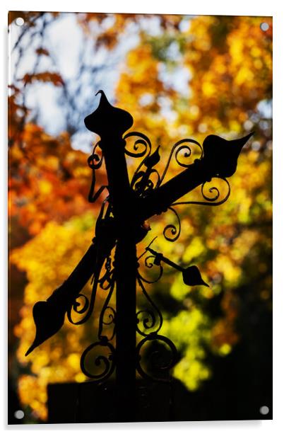 Broken Cross Silhouette In Autumn Acrylic by Artur Bogacki
