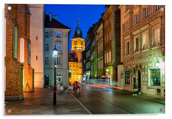 Street In Warsaw Old Town At Night Acrylic by Artur Bogacki