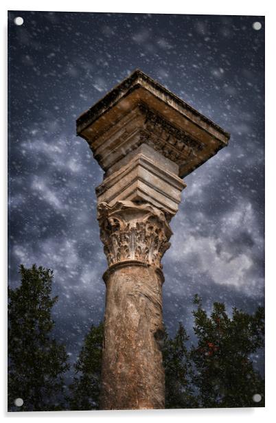 Ancient Corinthian Column Against Stormy Sky Acrylic by Artur Bogacki