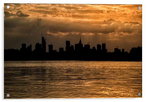 Warsaw Skyline At Golden Hour Acrylic by Artur Bogacki
