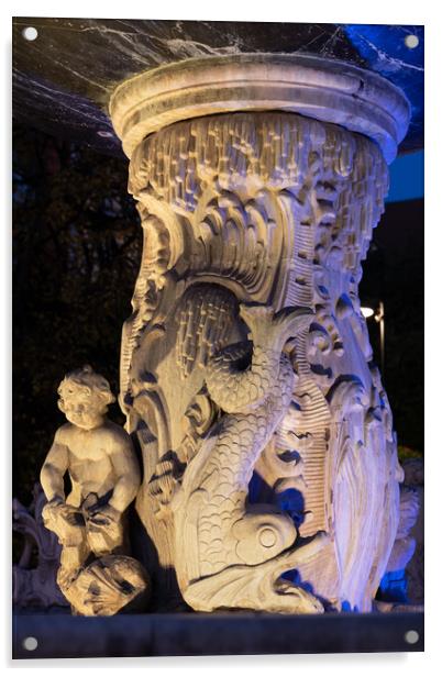 Sculptured Plinth Of Neptune Fountain In Gdansk Acrylic by Artur Bogacki