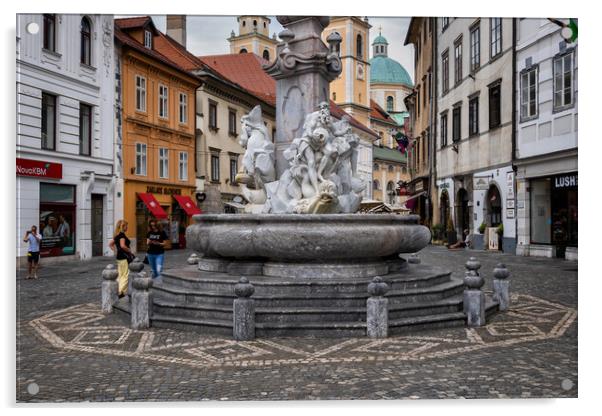 The Robba Fountain In Ljubljana Acrylic by Artur Bogacki