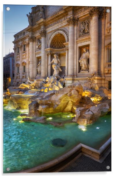 Evening At The Trevi Fountain In Rome Acrylic by Artur Bogacki