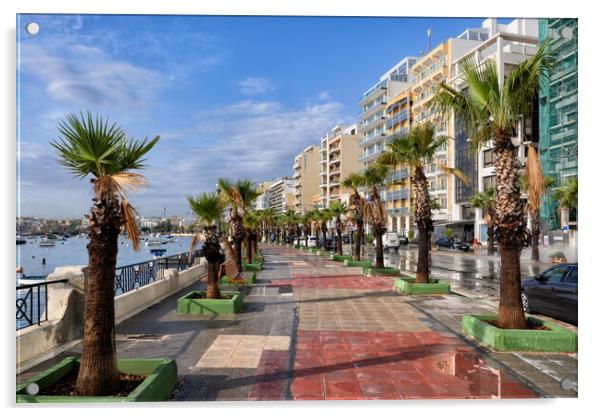 Sliema Town Seaside Promenade In Malta Acrylic by Artur Bogacki