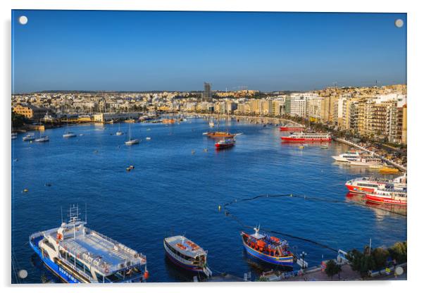 The Marsamxett Harbour In Malta Acrylic by Artur Bogacki