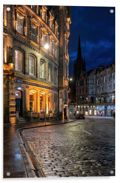 Victoria Street At Night In Edinburgh Acrylic by Artur Bogacki
