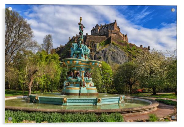 Edinburgh Castle And Ross Fountain Acrylic by Artur Bogacki