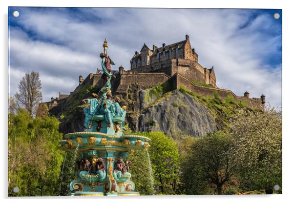 Edinburgh Castle And Ross Fountain In Scotland Acrylic by Artur Bogacki