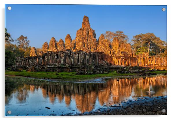 Bayon Temple At Sunset In Cambodia Acrylic by Artur Bogacki