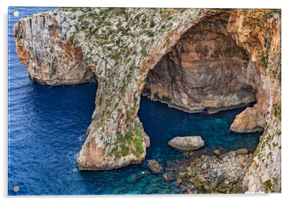 Blue Grotto Sea Cavern In Malta Acrylic by Artur Bogacki