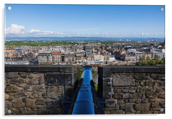 Cannon In Battlement Of Edinburgh Castle Wall Acrylic by Artur Bogacki