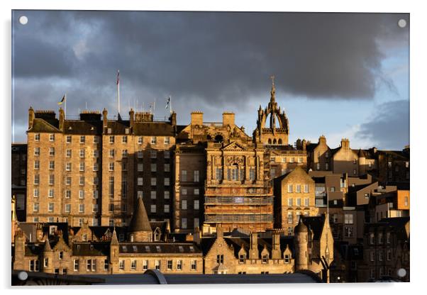 Old Town in City of Edinburgh at Sunset Acrylic by Artur Bogacki