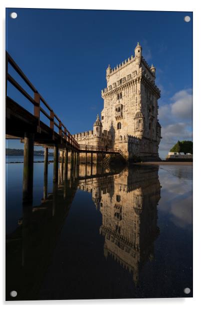Belem Tower With Mirror Reflection In Water Acrylic by Artur Bogacki