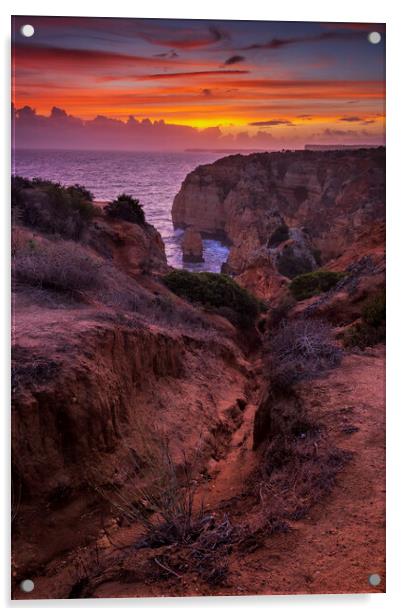 Algarve Coast At Sunset In Portugal Acrylic by Artur Bogacki