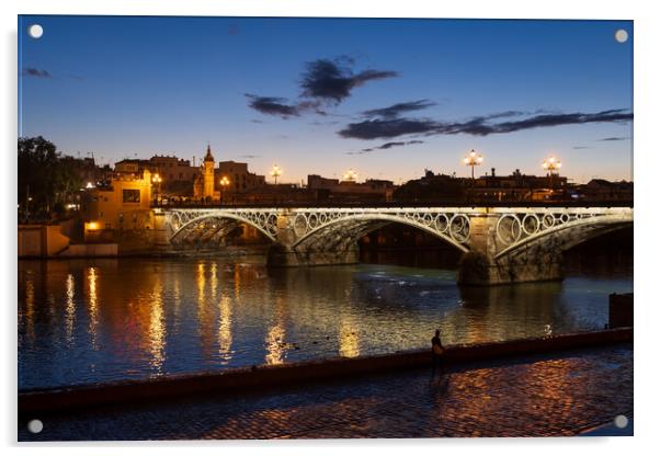 Triana Bridge At Dusk In Seville Acrylic by Artur Bogacki