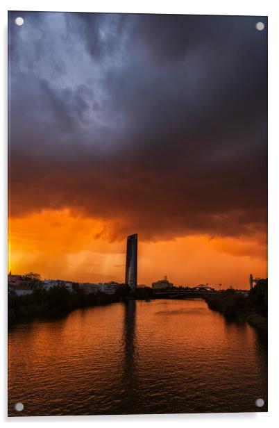 Storm Clouds Above Guadalquivir River In Seville Acrylic by Artur Bogacki