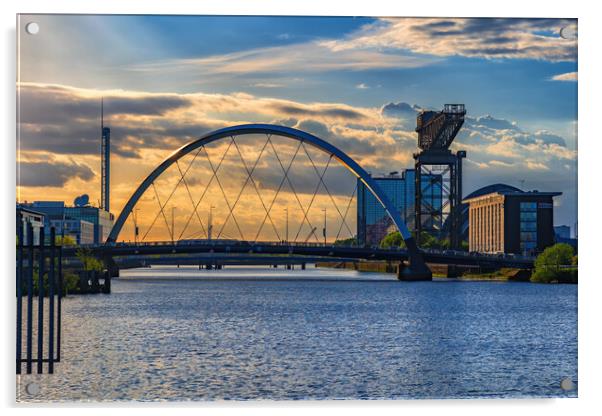 Clyde Arc Bridge At Sunset In Glasgow Acrylic by Artur Bogacki