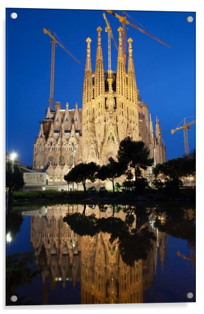 Sagrada Familia in Barcelona at Night Acrylic by Artur Bogacki